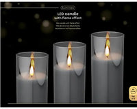 7"  Clear/Grey Candles Pillar Glass, Set of 3