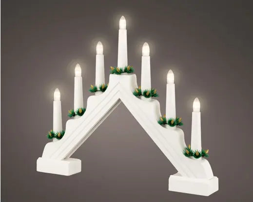 16" White Arch Candle Wood LED