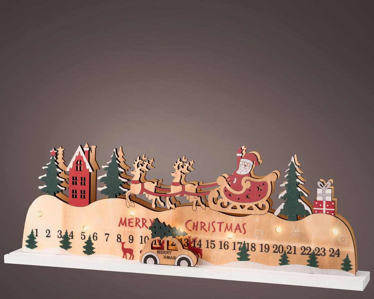 14" Wooden LED Advent Calendar Decoration