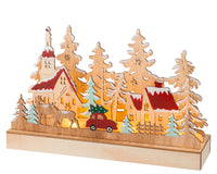 12" Wooden Village Christmas Centerpiece with Lights