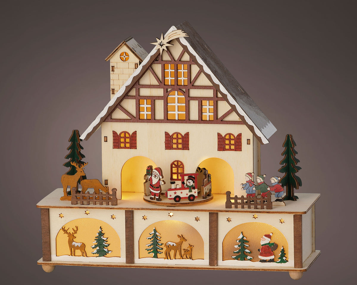 11" Brown Wooden Christmas House with LED lights