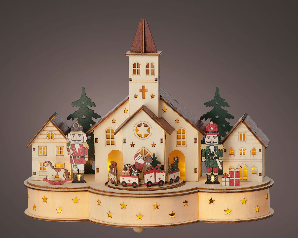 12" Natural Wooden Village Scene