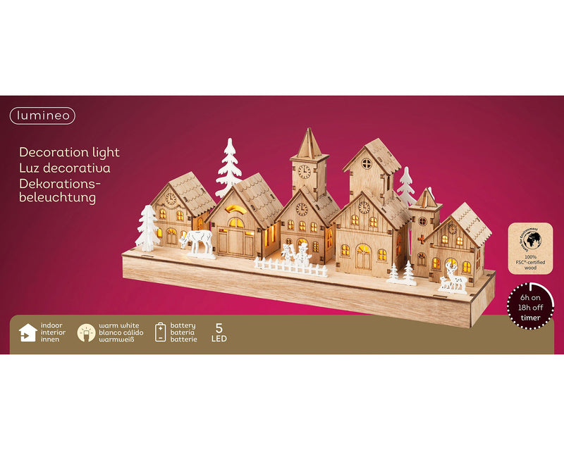 12" Natural Wooden Village Scene