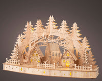 17" Wooden Village Scene with Tree Arch