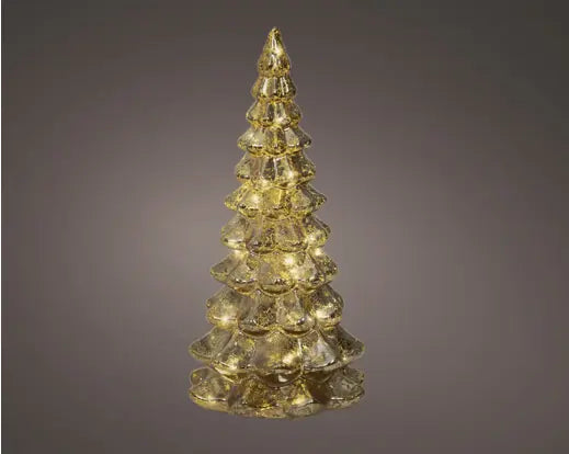 9" Gold/Warm White LED Tree Glass