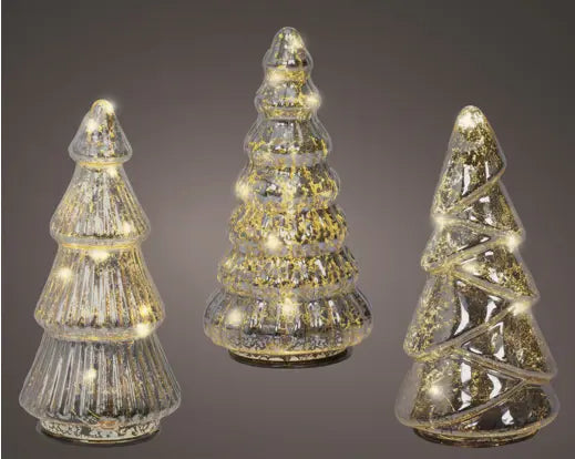 7" Silver/Warm White LED Tree Glass, Assorted