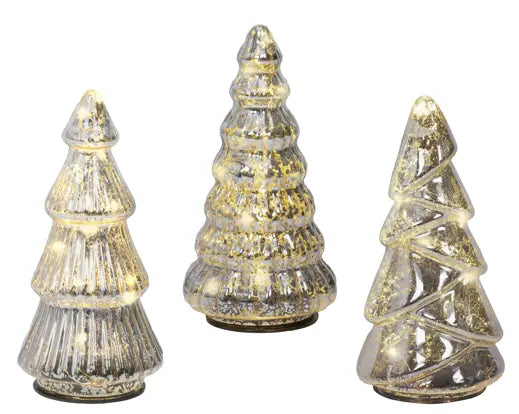 7" Silver/Warm White LED Tree Glass, Assorted
