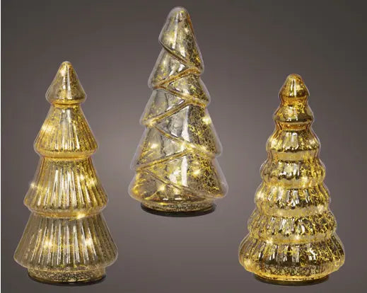 7" Gold/Warm White Tree Glass LED, Assorted