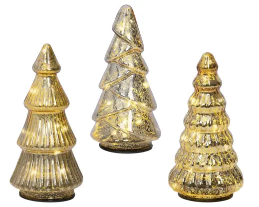 7" Gold/Warm White Tree Glass LED, Assorted