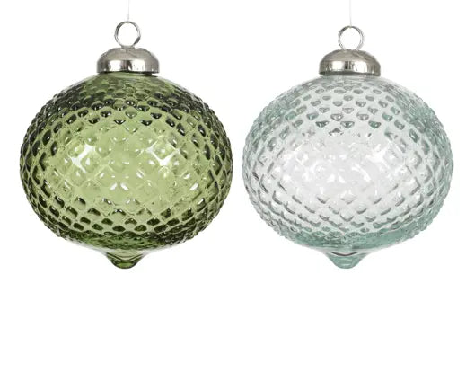 4" Clear/Green Glass Ball Design, Assorted