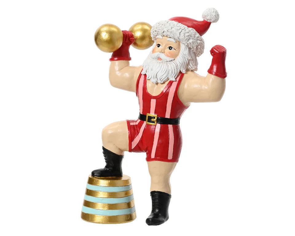 10" Resin Strongman Santa with Dumbbell