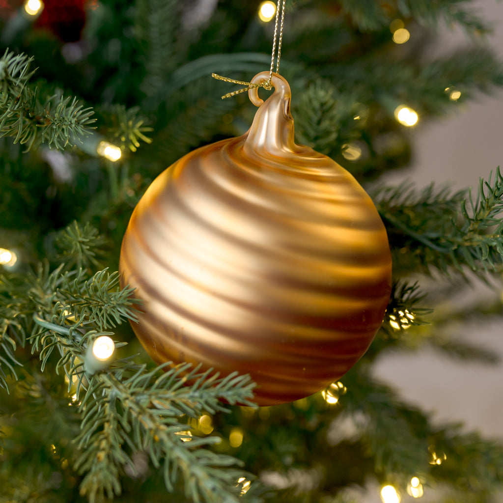 4" Gold Swirl Matte Glass Ornament