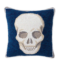 18" Navy Skull Hooked Pillow