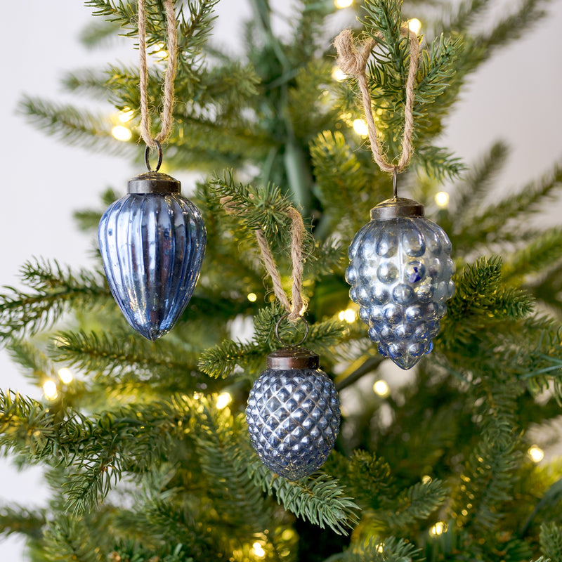 Mini Mercury Blue Acorn Glass Ornament