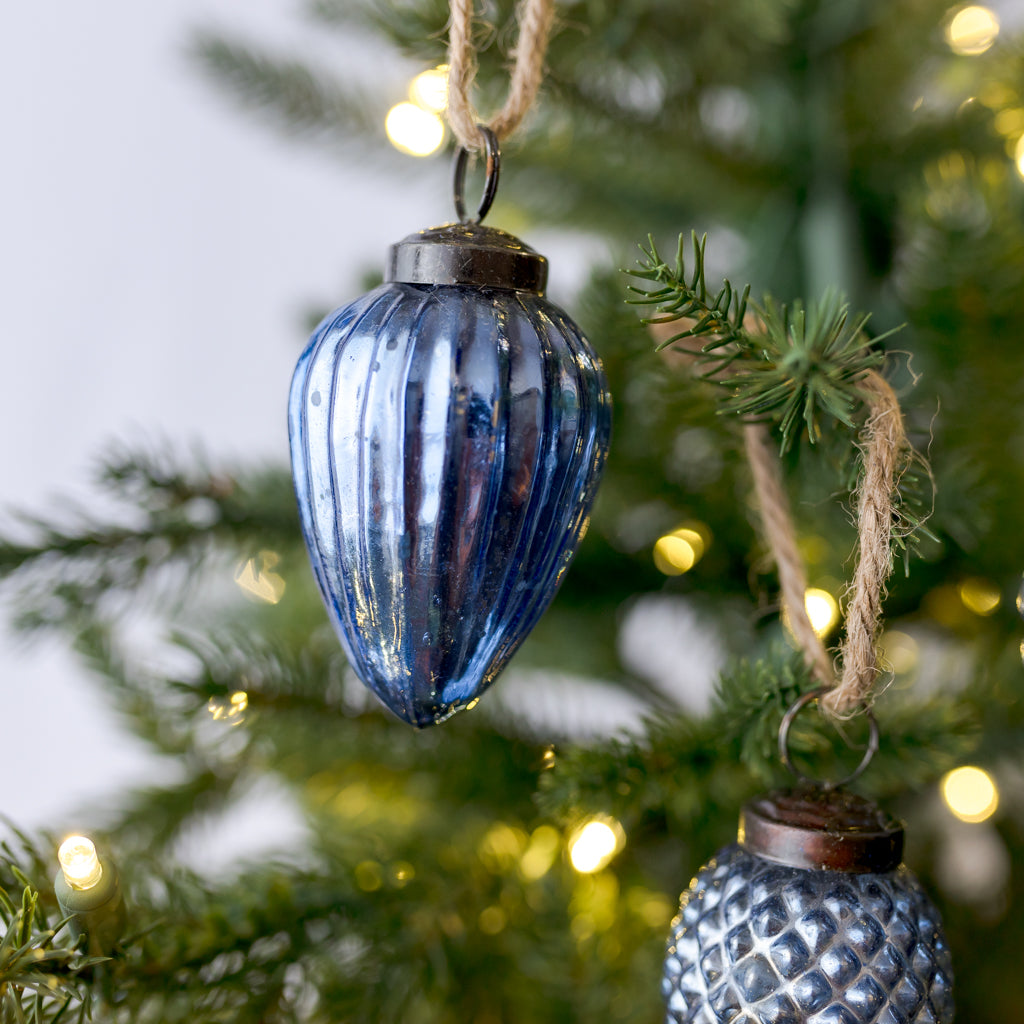 Mini Mercury Blue Acorn Glass Ornament