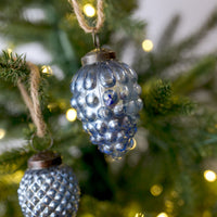 Mini Mercury Blue Acorn Glass Ornament