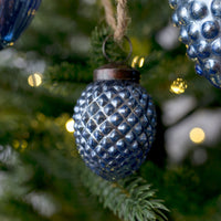 Mini Mercury Blue Acorn Glass Ornament