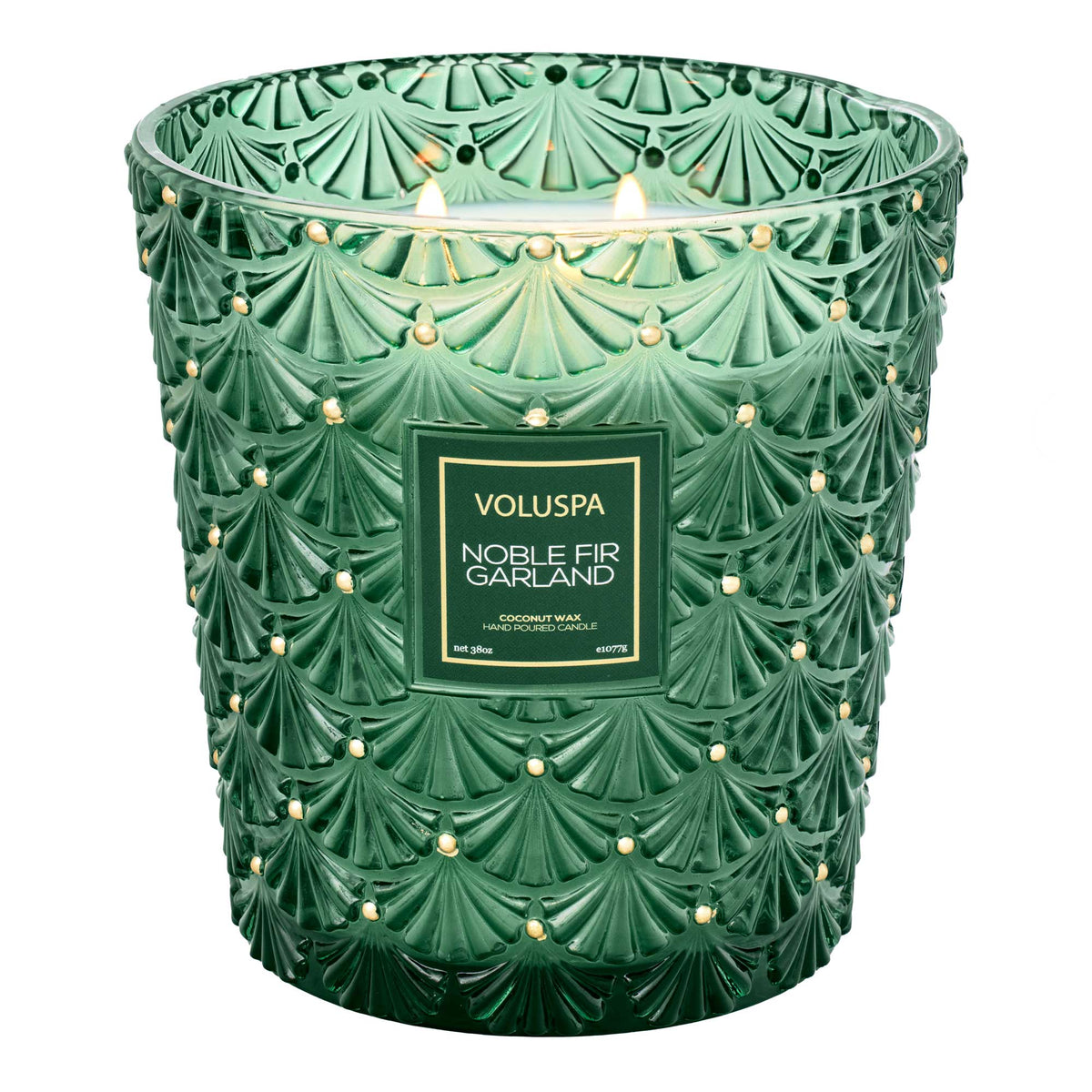 Noble Fir Garland, 3 Wick Hearth Candle