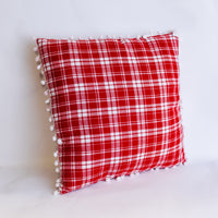 Red White Plaid Pompom Pillow (CLR)