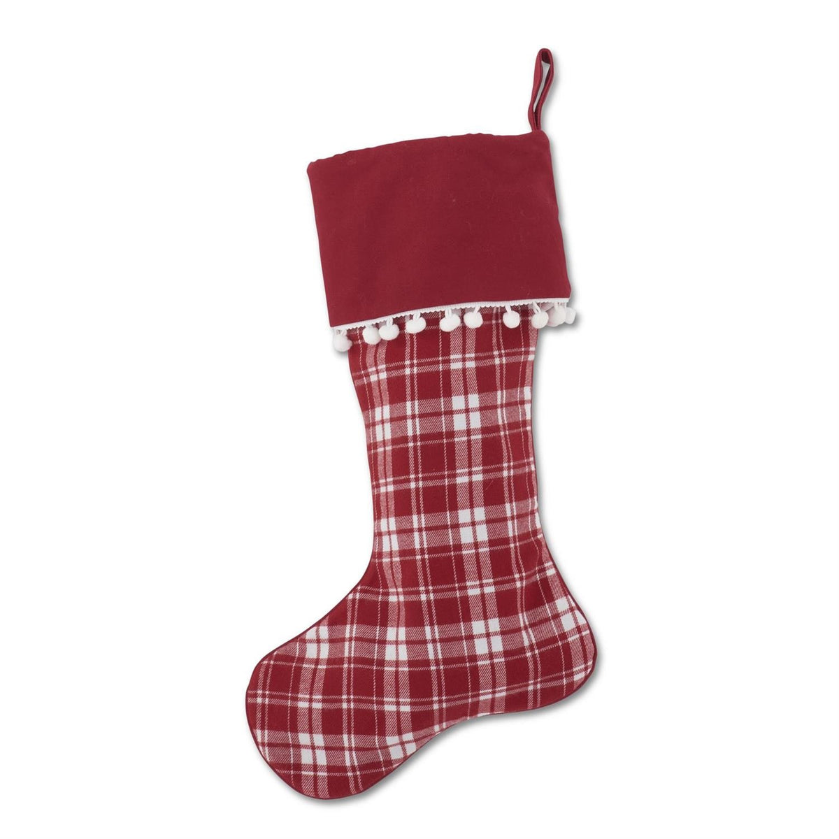 Red & White Plaid Pom Pom Stocking (CLR)