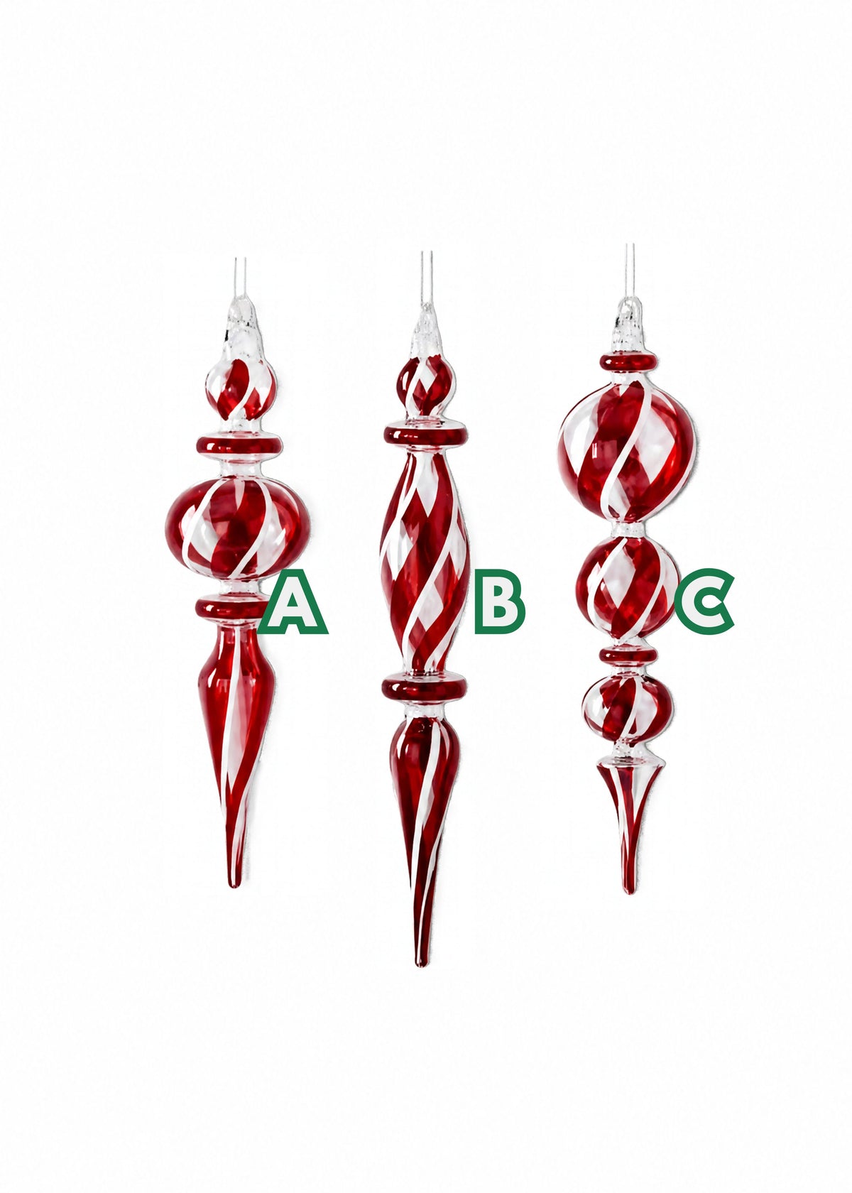 Finial Red/White Spiral Assorted