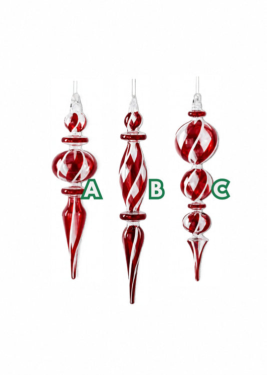 Finial Red/White Spiral Assorted
