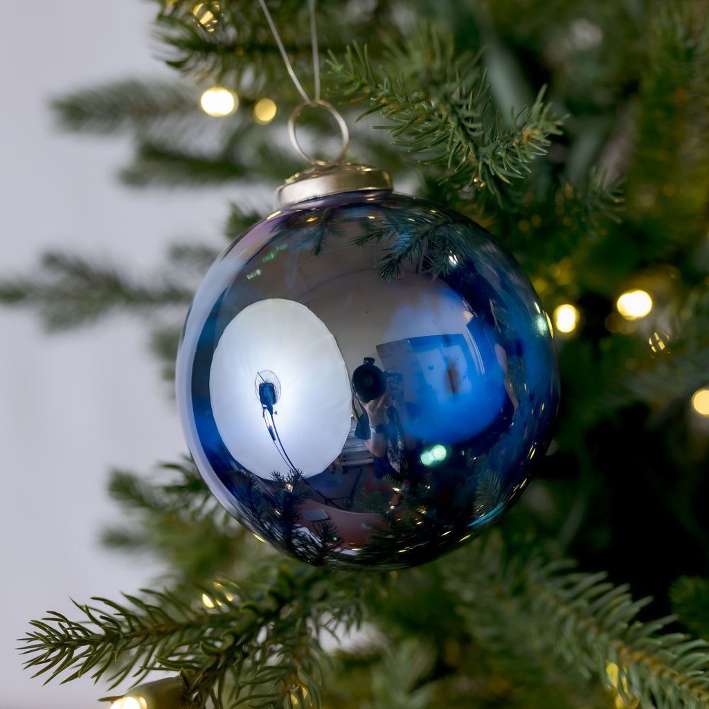 4" Blue Glass Ball Bubblegum Ornament