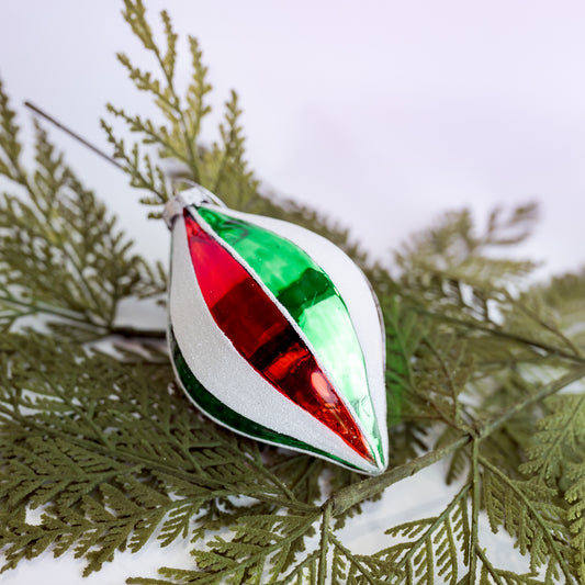 Finial Green Red White Glass Ornament (CLR)