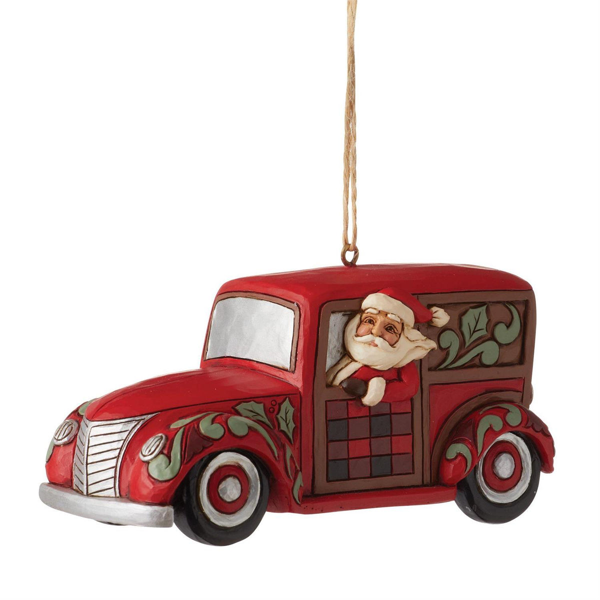 Jim Shore Heartwood Creek Highland Santa in Woody Wagon Ornament