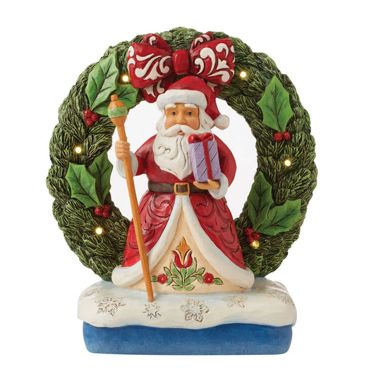 Santa with Prelit LED Wreath