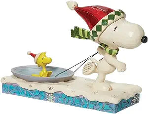 Jim Shore Peanuts Snoopy Pulling Woodstock on Saucer