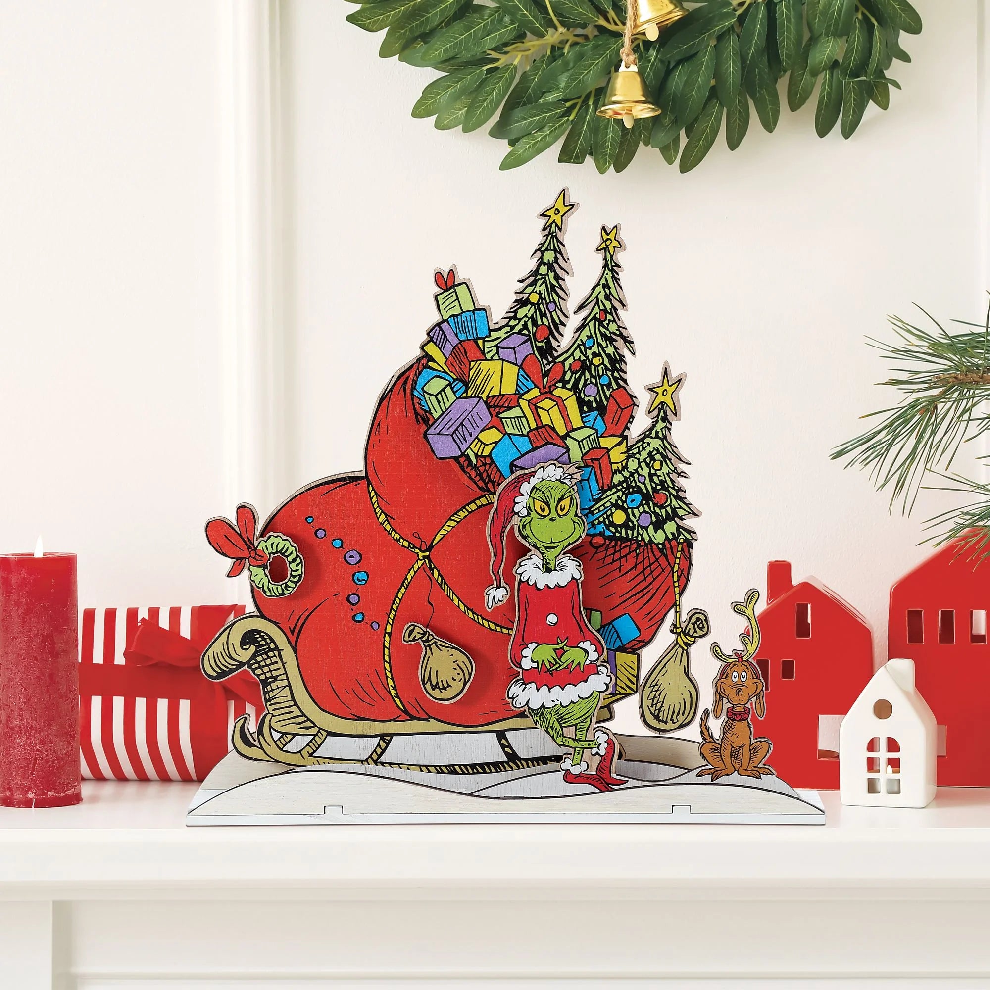 Grinch Sleigh Mantle Decor