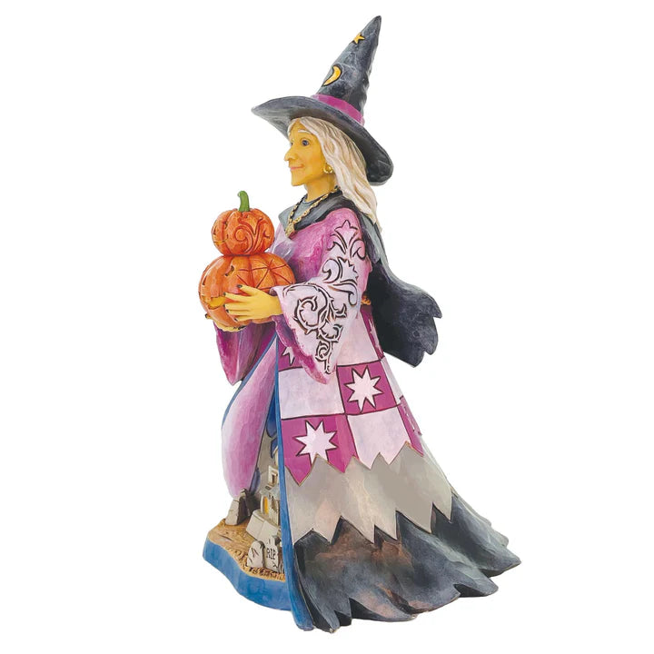 Witch Holding Pumpkins LED Figurine
