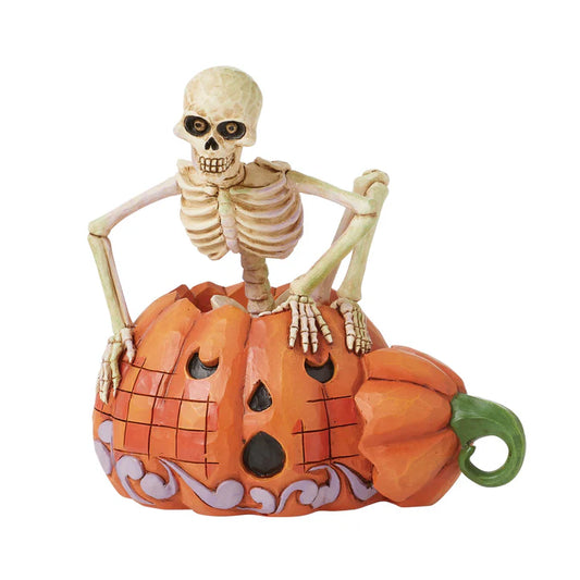 Skeleton Pop Out Pumpkin Figurine
