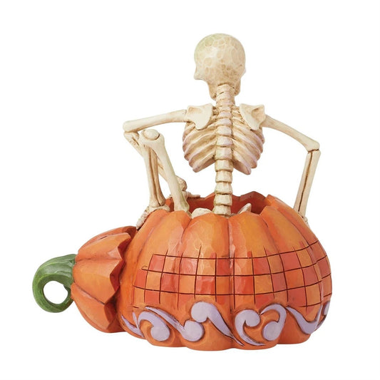 Skeleton Pop Out Pumpkin Figurine