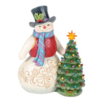 Snowman With Vintage LED Tree