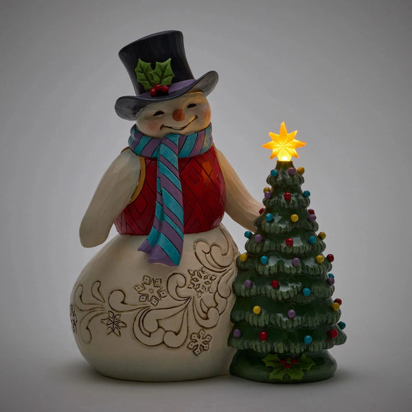 Snowman With Vintage LED Tree