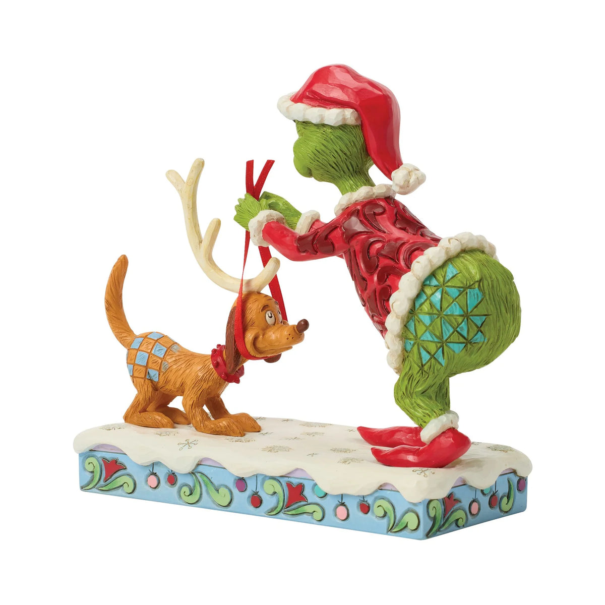 Grinch Tying Antlers Max- Jim Shore