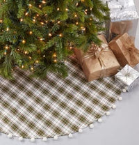 53" Green Plaid Pom Pom Tree Skirt