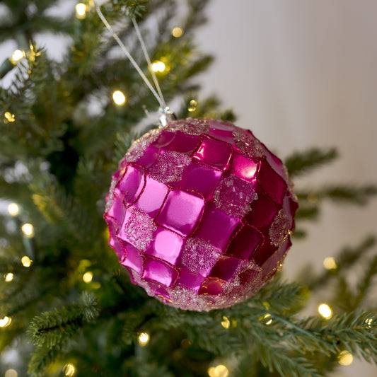 4.5" Fuschia Hammered Ball with Beads Ornament