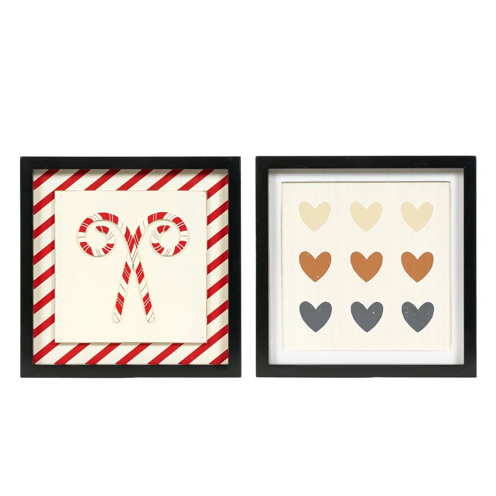 Candy Cane Heart Reversible Wood Frame Sign