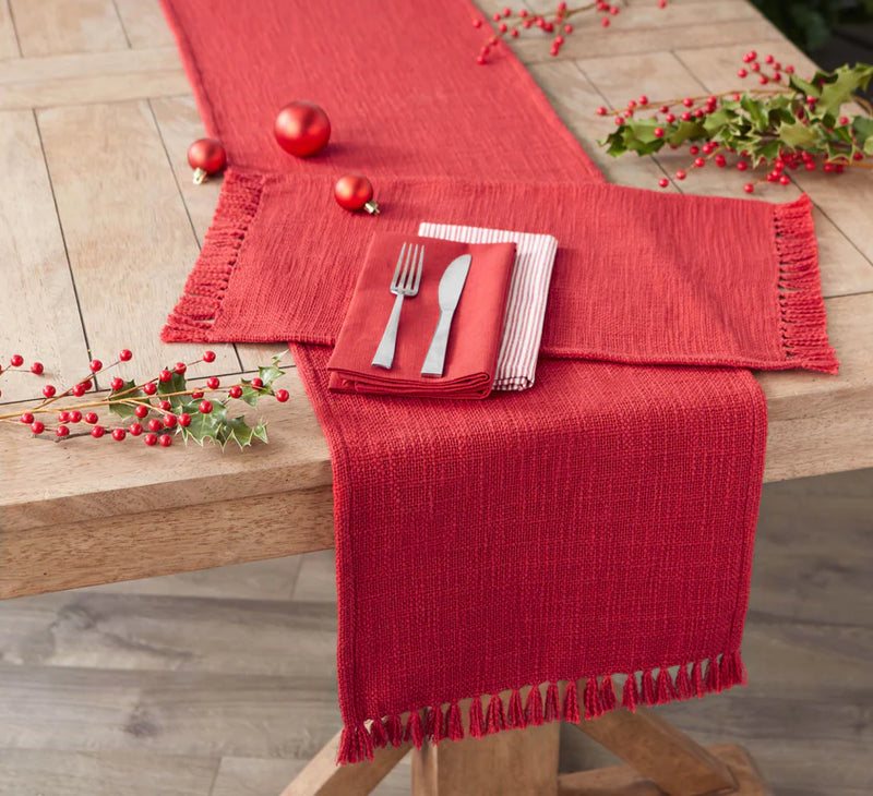 Holly Berry Table Runner With Fringe