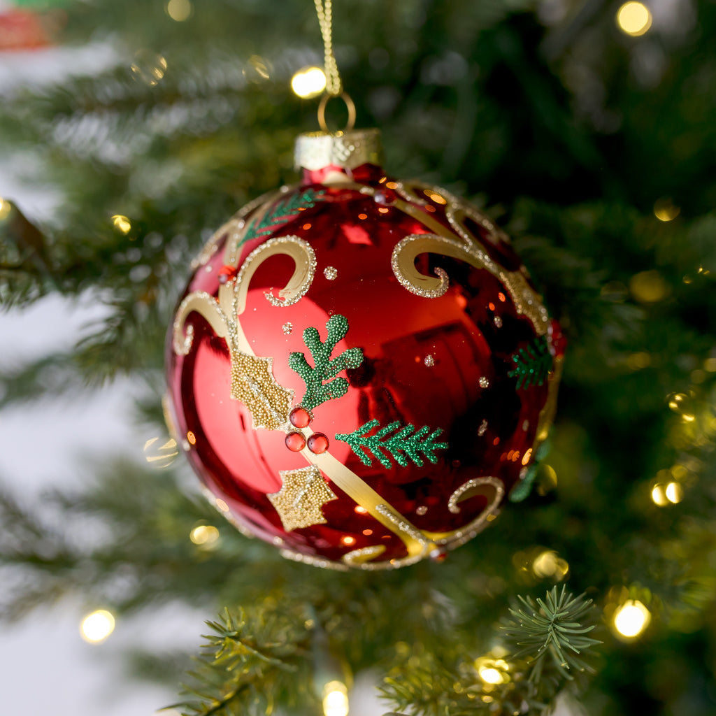 4" Holy Berry Red and Gold Glass Ornament