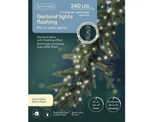 118" Green/Warm White Lights LED Garland Flashing
