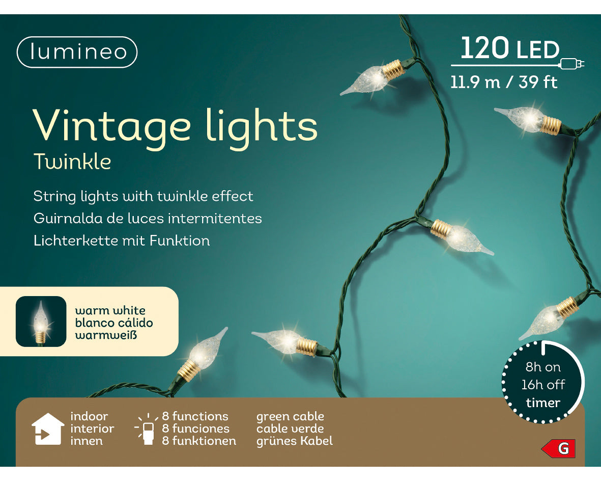 Green/Warm, Vintage Twinkle LED Lights