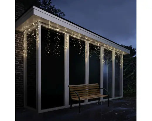 147" Black/Warm White Lights Icicle Compact 8- Function Twinkle