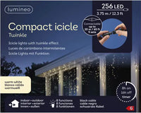 147" Black/Warm White Lights Icicle Compact 8- Function Twinkle