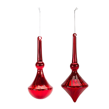 10" Drop Red Glass Ornament Assorted