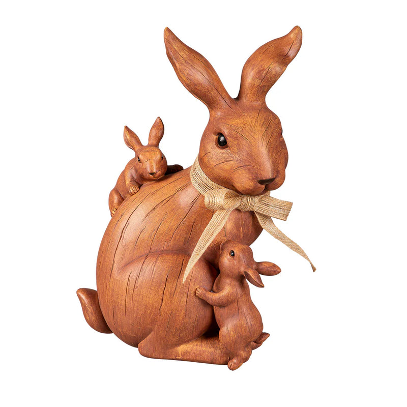 Wood Look Rabbit Mom With Kids