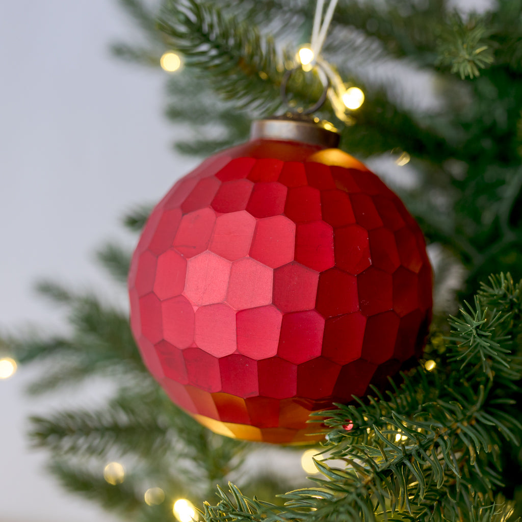 4" Large Hammered Matte Red Glass Ball Ornament